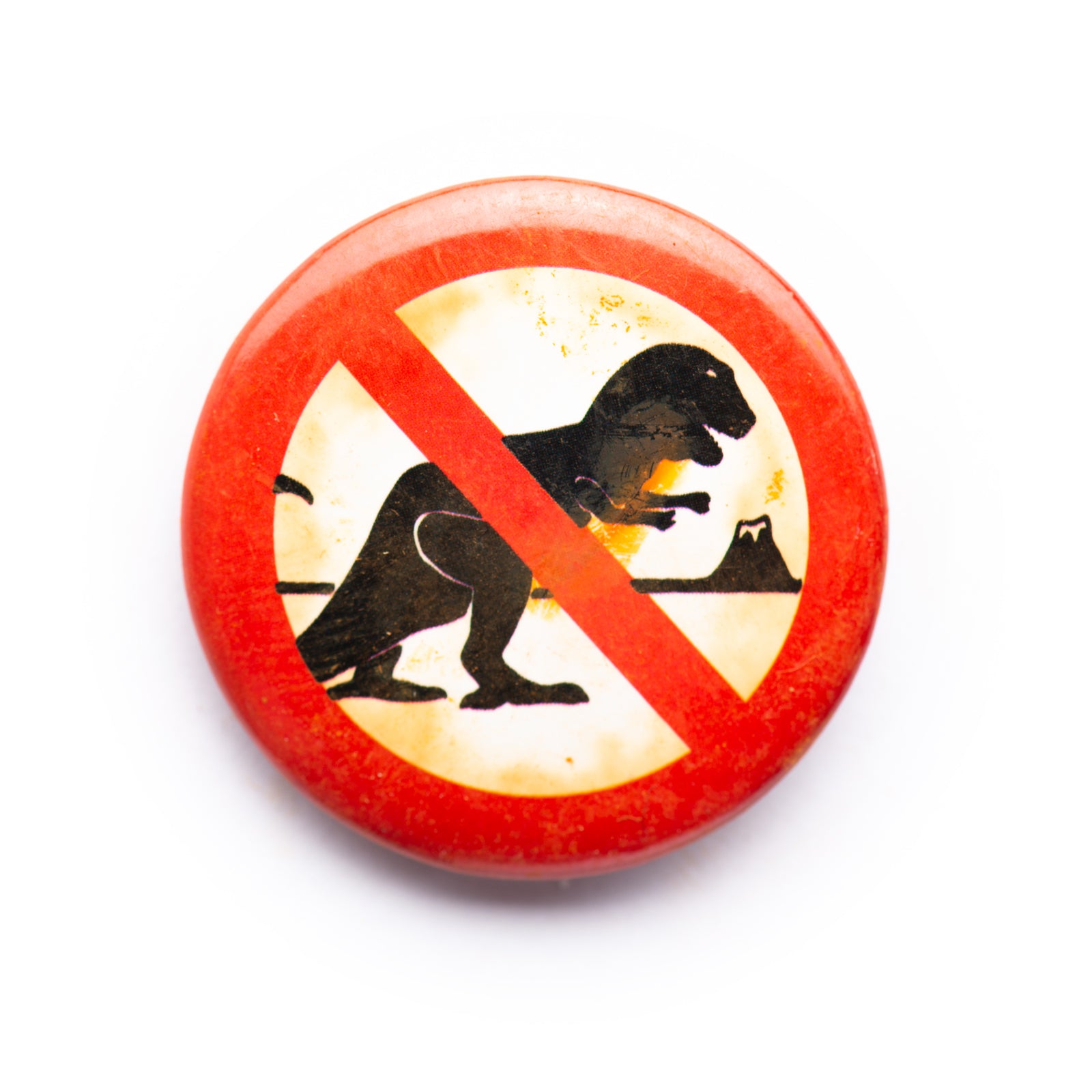 "No Dinosaurs" button pin